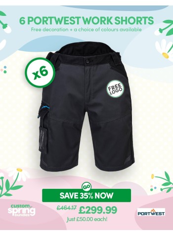 Bundle: 6 x Portwest WX3 Work Shorts with Free Logo