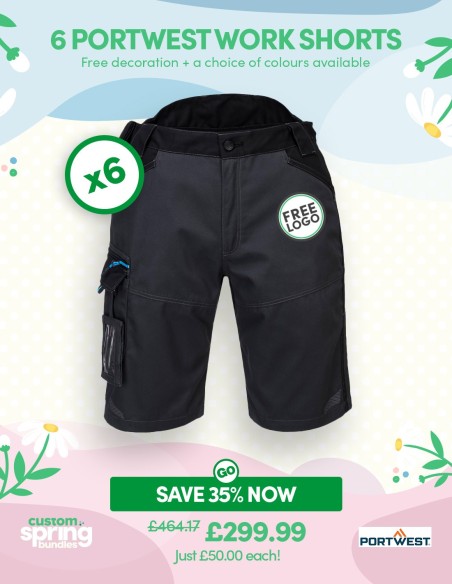 Bundle: 6 x Portwest WX3 Work Shorts with Free Logo
