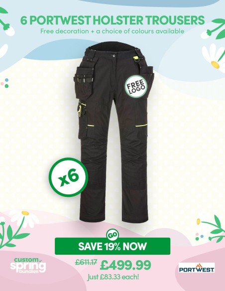 Bundle: 6 x Portwest WX3 Eco Stretch Holster Trousers with Free Logo