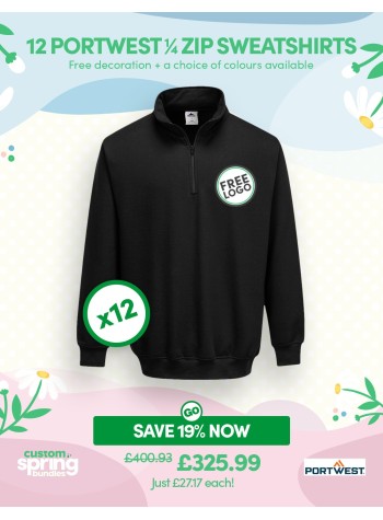 Bundle: 12 x Portwest 1/4 Zip Sweatshirt + Free Logo