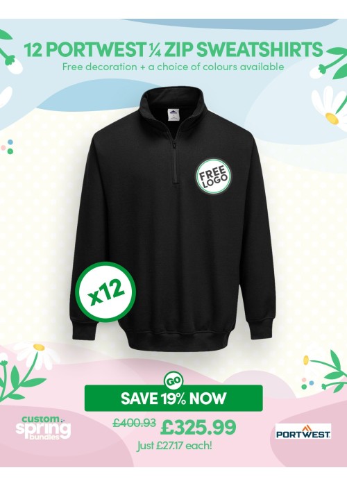 Value Bundle of 12 Premium 1/4 Zip Sweatshirts - Add you logo for free