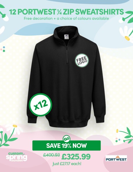 Value Bundle of 12 Premium 1/4 Zip Sweatshirts - Add you logo for free