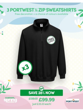 Bundle: 3 x Portwest 1/4 Zip Sweatshirt + Free Logo