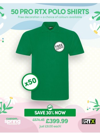 50 of our best selling durable Polo Shirts with FREE LOGO and FREE DELIVERY included.