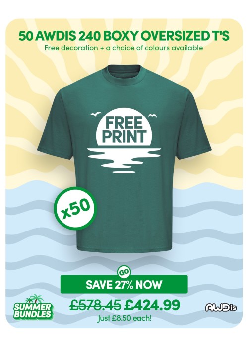Bundle: 50 x AWDis 240 Boxy Oversized T's with...
