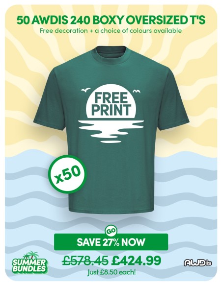 Bundle: 50 x AWDis 240 Boxy Oversized T's with free printing
