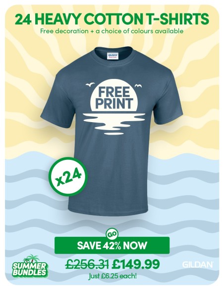 Bundle: 24 Heavy Cotton T-Shirts with Free Printing