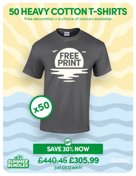 Bundle: 50 Heavy Cotton T-Shirts with Free Printing