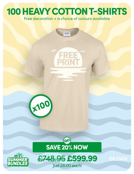 Bundle: 100 Heavy Cotton T-Shirts with Free Printing
