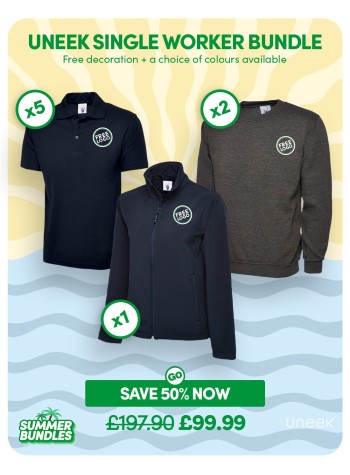 An amazing value single worker bundle of our best selling workwear with FREE CUSTOMISATION and FREE DELIVERY included.