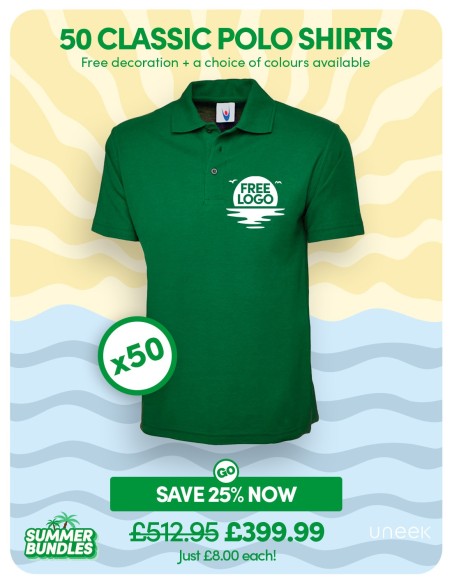 Bundle: 50 Classic Polo Shirts with Free Logo