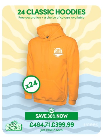 24 of our best selling Classic Hoodies with FREE LOGO and FREE DELIVERY included.