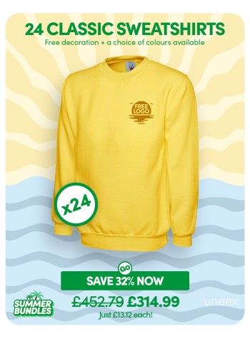 24 of our best selling Classic Sweatshirts with FREE LOGO and FREE DELIVERY included.