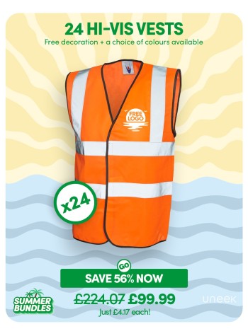 This GoCustom Pack is a bundle containing 24 of our best selling Hi-Vis Waistcoats with FREE LOGO PRINTING included.