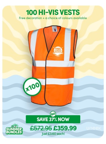 100 of our best selling Hi-Vis Waistcoats with FREE LOGO PRINTING and FREE DELIVERY included.