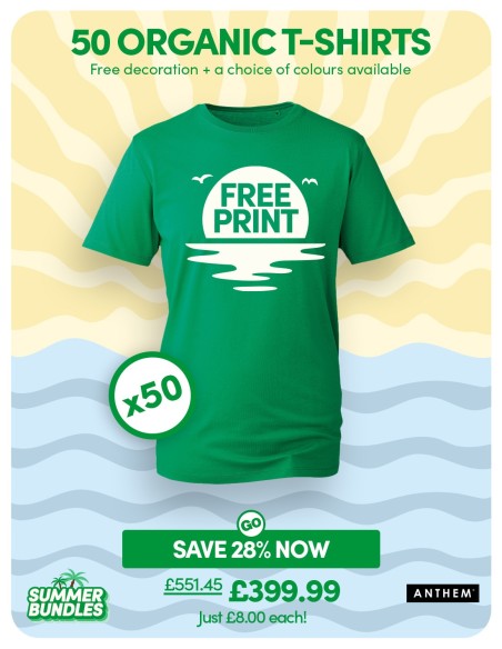 Bundle: 50 Anthem Organic T-Shirts with Free Printing