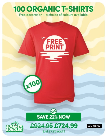 Bundle: 100 Anthem Organic T-Shirts with Free Printing