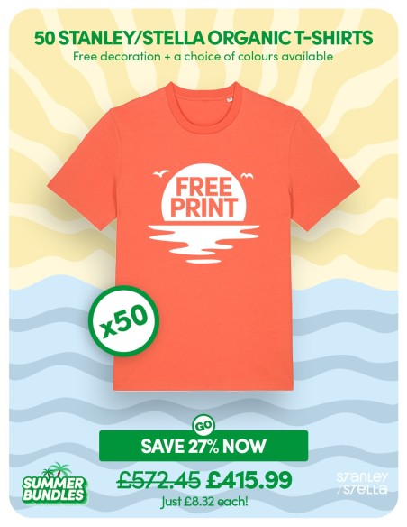 Bundle: 50 Stanley/Stella Organic T-Shirts with Free Printing