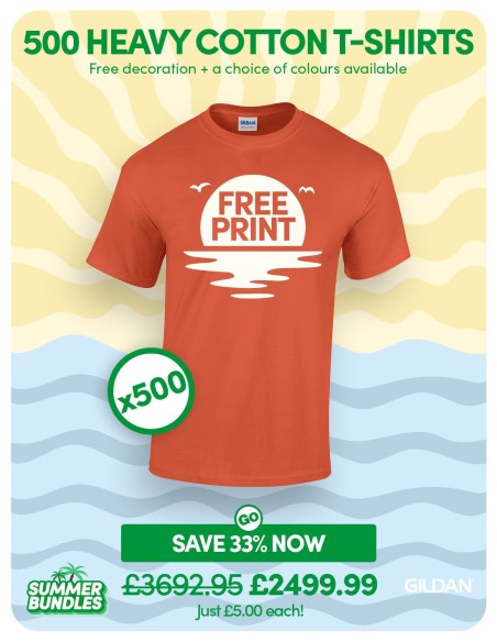 Bundle: 500 x Heavy Cotton T-Shirts with Free Printing