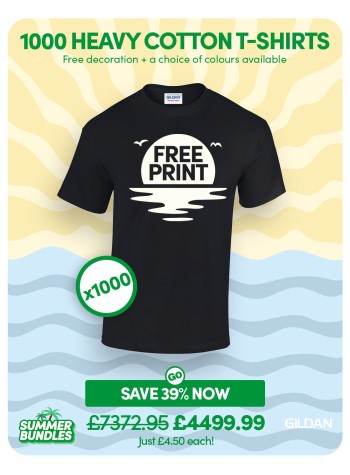 A bundle containing 1000 of our best selling Heavy Cotton T-shirts with FREE PRINTING