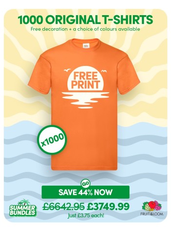 A bundle containing 1000 of our best-value Fruit Of The Loom T-shirts with FREE PRINTING