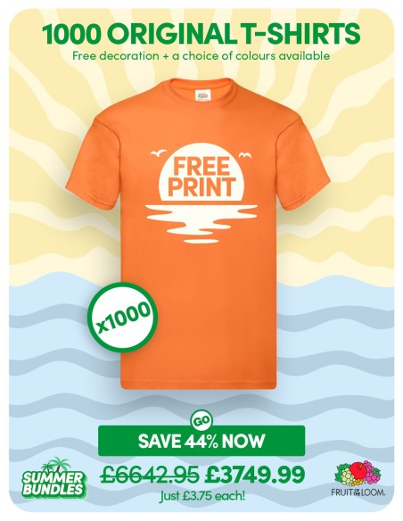 Bundle: 1000 x Fruit of the Loom Original T-Shirts with Free Printing