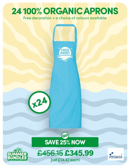 Bundle: 24 x 100% Organic Cotton Aprons with FREE Logo