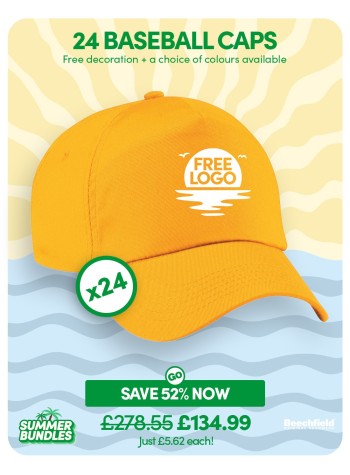 A bundle containing 24 Durable 5-Panel Baseball Caps with FREE LOGO