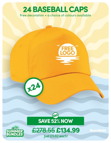 Bundle: 24 x Durable 5-Panel Baseball Caps with FREE Logo