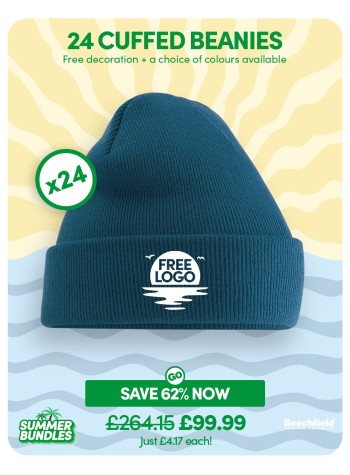 A bundle containing 24 of our best-selling Cuffed Beanies with FREE EMBROIDERY