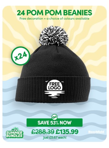 A bundle containing 24 of our best-selling Cuffed Beanies with FREE EMBROIDERY and FREE DELIVERY included.
