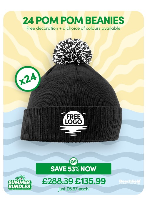 Bundle: 24 x Pom Pom Beanies with FREE Logo
