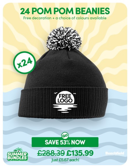 Bundle: 24 x Pom Pom Beanies with FREE Logo
