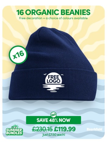 A bundle containing 16 of our best-selling Organic Cuffed Beanies with FREE EMBROIDERY and FREE DELIVERY included.