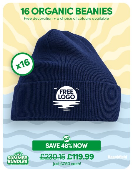 Bundle: 16 x Organic Cuffed Beanie with FREE Logo