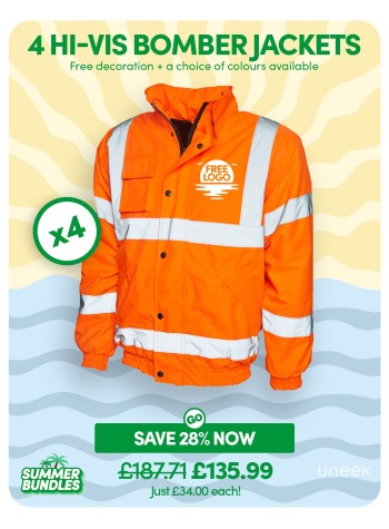 A bundle containing 4 of our best-selling Hi-vis Bomber Jackets with FREE LOGO and FREE DELIVERY included.