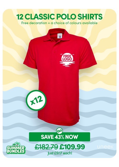 Bundle: 12 Classic Polo Shirts with Free Logo