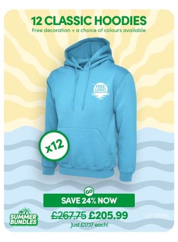 12 of our best-selling Classic Hoodies with FREE LOGO and FREE DELIVERY included.