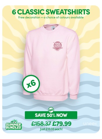 6 of our best-selling Classic Sweatshirts with FREE LOGO included.