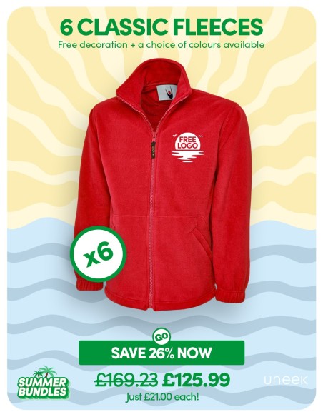 Bundle: 6 Classic Full Zip Fleece Jackets with Free Logo