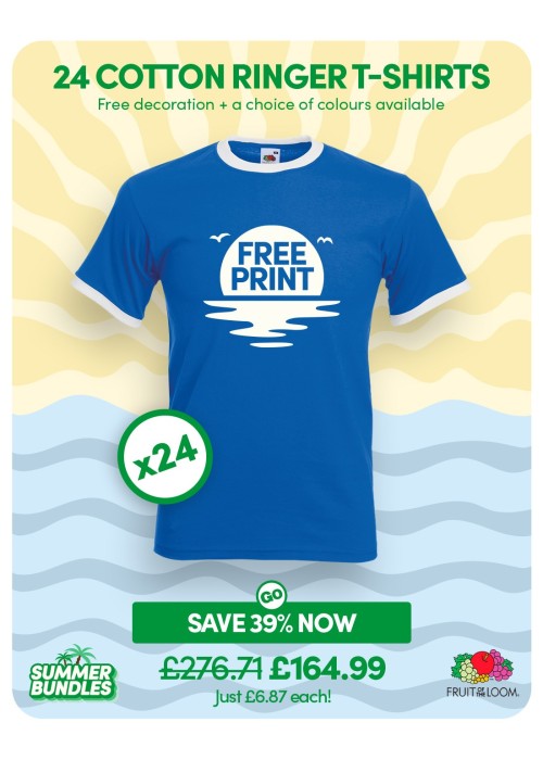 Bundle: 24 x Cotton Ringer T-Shirts with Free...