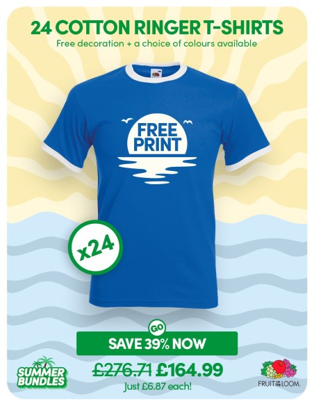 Bundle: 24 x Cotton Ringer T-Shirts with Free Printing
