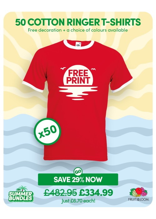 Bundle: 50 x Cotton Ringer T-Shirts with Free...