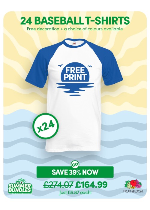 Bundle: 24 x Baseball T-Shirts with Free Printing
