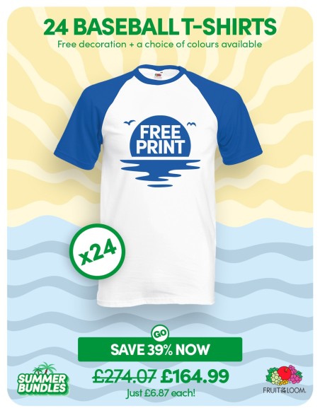 Bundle: 24 x Baseball T-Shirts with Free Printing