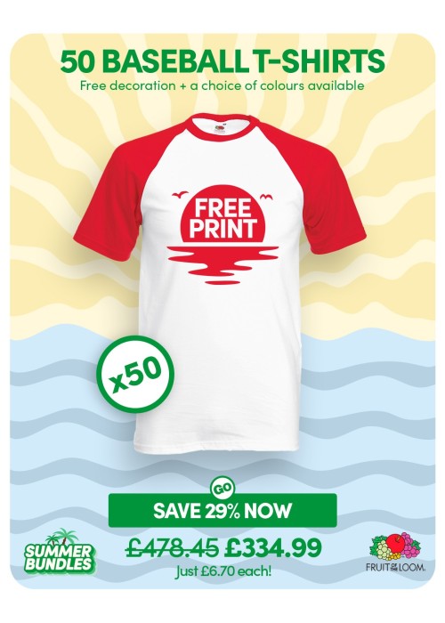 Bundle: 50 x Baseball T-Shirts with Free Printing