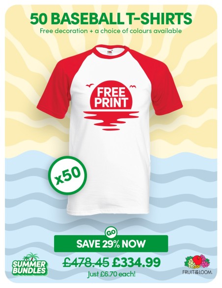 Bundle: 50 x Baseball T-Shirts with Free Printing