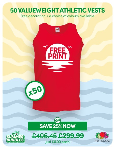 Bundle: 50 x Valueweight Athletic Vests with Free Printing