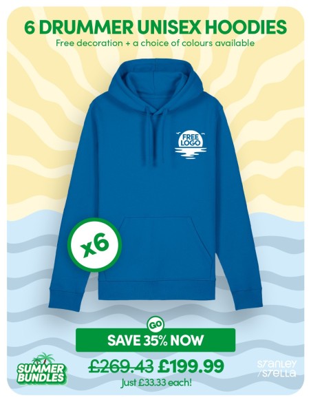 Bundle: 6 x Drummer Unisex Hoodie with Free Logo