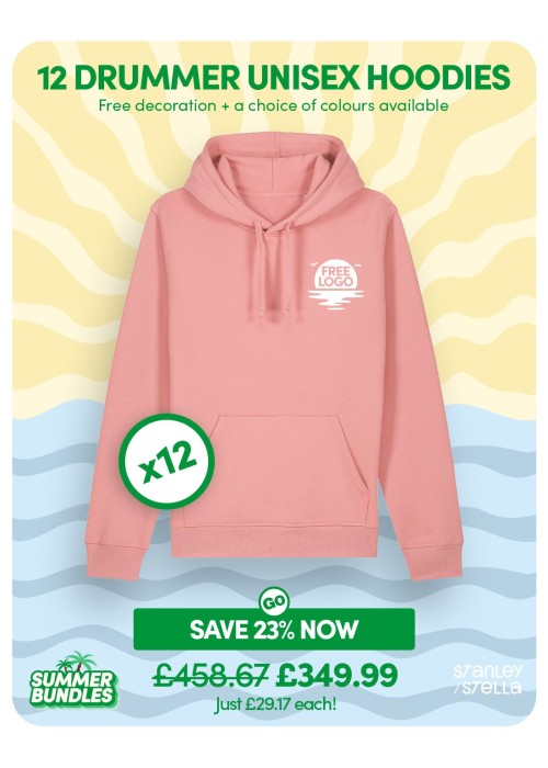 Bundle: 12 x Drummer Unisex Hoodie with Free Logo